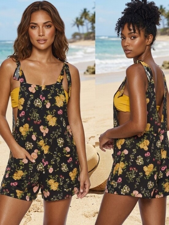 Beach Bunny Pants - BEACH BUNNY Sunny Romper in Black Floral